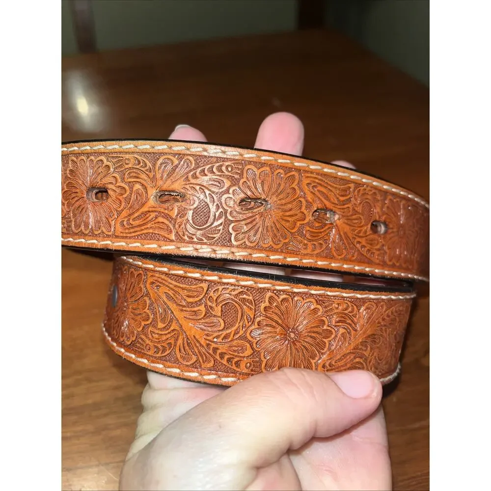 Georgia Boot Mens Tooled Leather Brown Belt 1 1/2